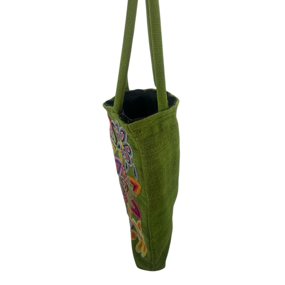 handmade Peruvian floral embroidered woven wool tote lime greenb 13x14 - Picture 5 of 12